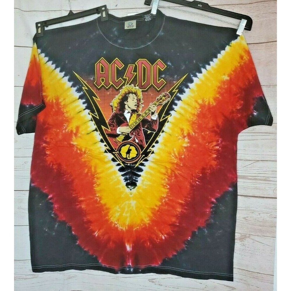 AC/DC Angus Lightning V Tie Dye 4XLT  Liquid Blue Multi Colored Cotton T-Shirt